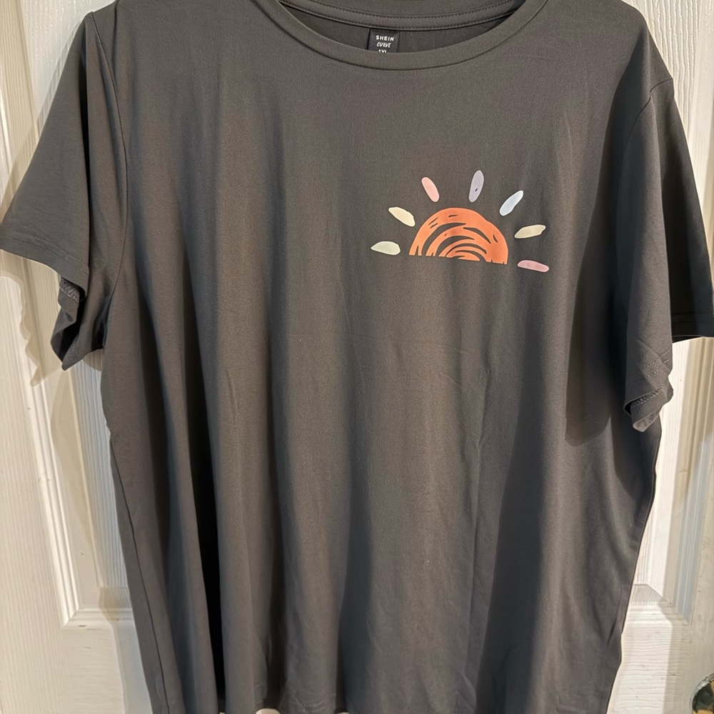 SHEIN Gray Tee with Vibrant Design